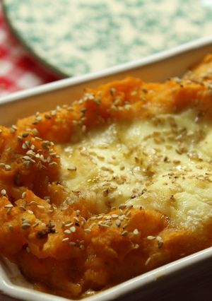 Une photo de Purée de Patate Douce au sésame, gratinée au St Félicien