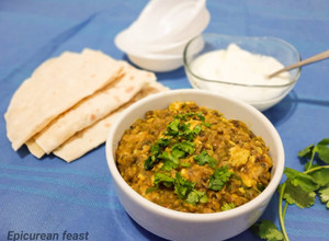 A picture of Green moong Dal with scrambled eggs/Dhaba style egg tarka.