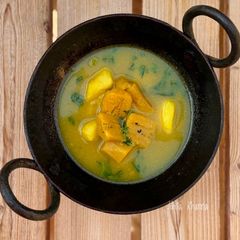 A picture of BENGALI STYLE KAACH KOLA ALOO’R PATLA JHOL (Raw Banana and potato Thin Curry Soup).