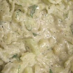 Cucumber salad with alkaline ranch dressing A picture of Cucumber salad with alkaline ranch dressing.
