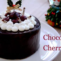 A picture of Glossy Chocolate Cherry Cake, Chocolate Mirror Glaze.