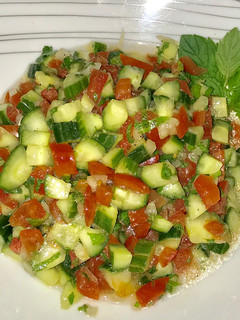 A picture of Moroccan cucumber tomato salad.