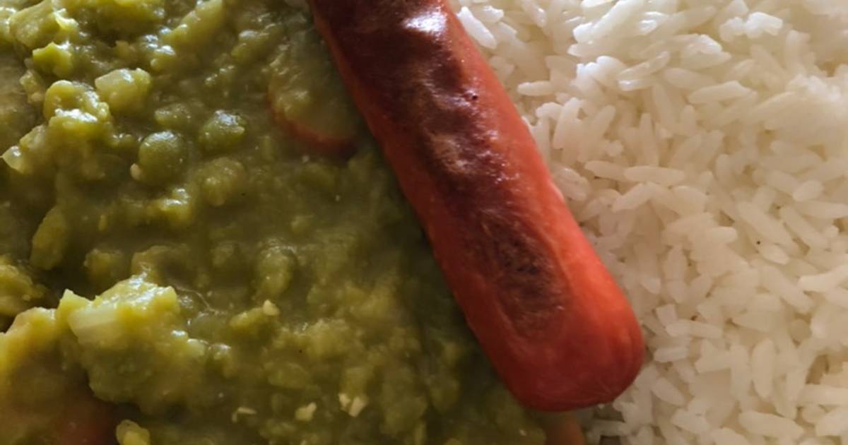 Arveja verde con arroz y salchichas Receta de Adriana Espinoza- Cookpad