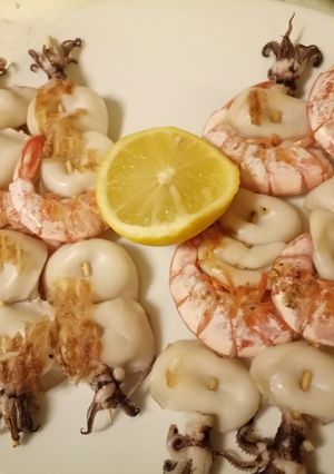 A picture of Seafood on a stick.