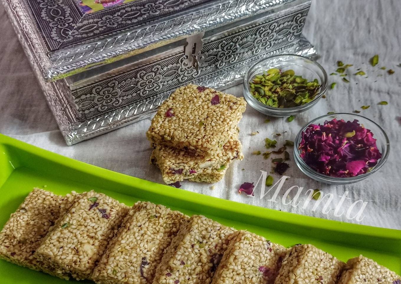 Rose flavored Sesame seeds chikki with Jaggery