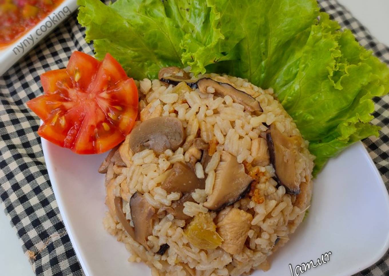 Nasi Tim Ayam Jamur (rice cooker)