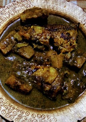 A picture of Fish recipe with Raw banana,Skunk vine and Black pepper.