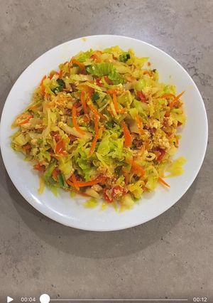 Hình của món Bắp cải xào cà rốt, cà chua, đậu hũ.