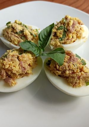 A picture of Deviled Eggs with Tuna.