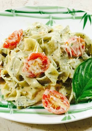 A picture of Patchoi Fettucini in Alfredo Sauce.
