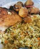 Pollo con papas con salsa BBQ