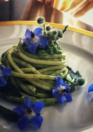 A picture of Square Spaghetti with Borage Sauce 🌷.