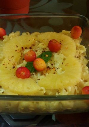 A picture of Baked pineapple macaroni.