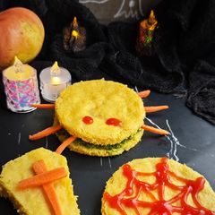 A picture of Halloween Khaman Dhokla.