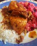 Pollo al horno con ensalada rusa