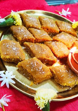 A picture of Besan ki burfi.