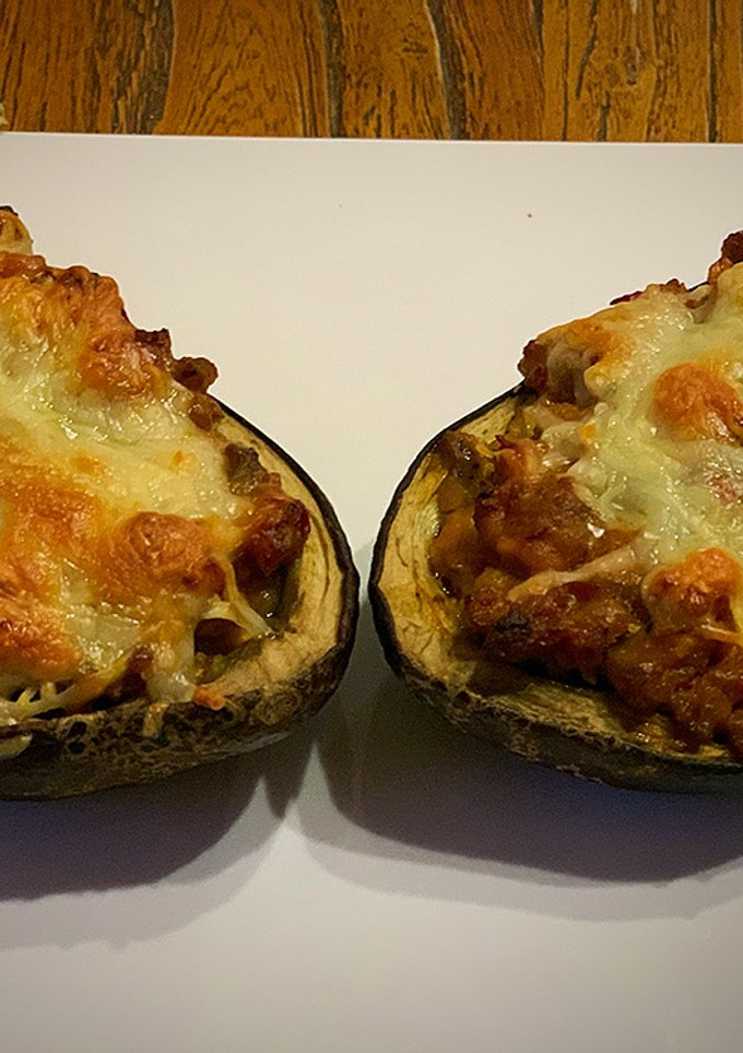 Una foto de Berenjenas rellenas de chorizo parrillero