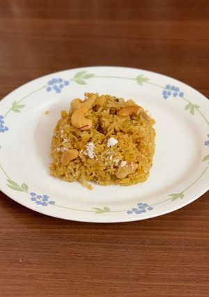 A picture of Narali bhat/sweet coconut rice.