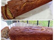 Una foto de budín de banana y leche de almendras