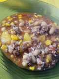 Guiso de carne picada, porotos y arroz