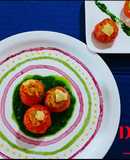 Soya Stuffed Cheesy Tomato with Spinach gravy