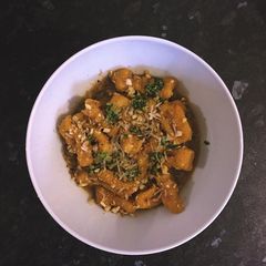 A picture of Sweet potato gnocchi w/ garlic and sage sauce & coriander pesto.