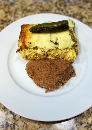 A picture of Enchiladas suizas lasaña.