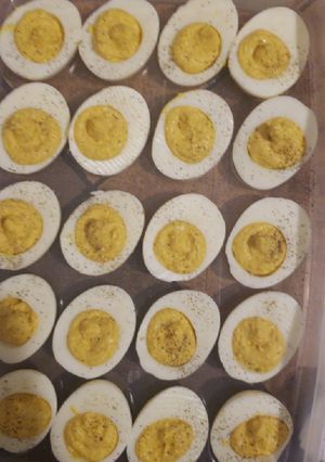 A picture of His Deviled eggs recipe.