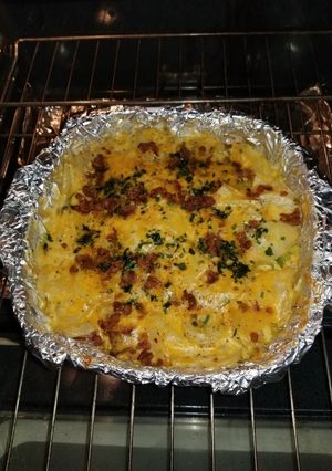 A picture of Augratin Potatoes with Polsa Kielbasa.