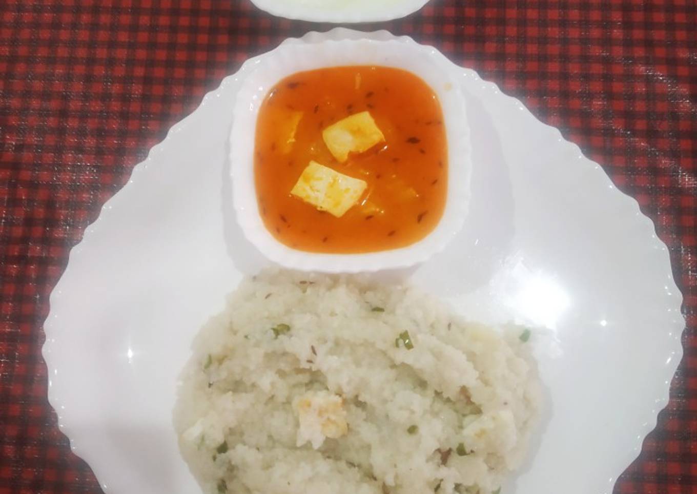 Samak pulao with aloo-paneer sabzi
