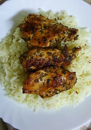 A picture of Cumin Rice + Herbed Chicken Breast.