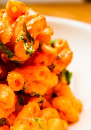 A picture of Vegan Spicy Red Pepper Pasta Salad.