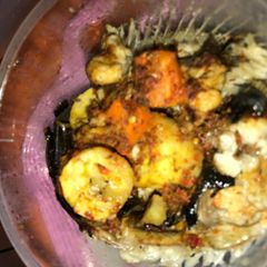 A picture of Roasted Catfish with boiled plantain.