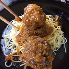 Creamy Pasta with beef meat balls A picture of Creamy Pasta with beef meat balls.