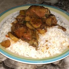 White rice with potato sauce A picture of White rice with potato sauce.