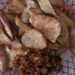 Fried potatoes with egg sauce A picture of Fried potatoes with egg sauce.