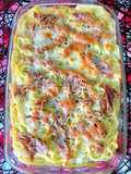 Espaguetis gratinados con atún rojo en conservas y bypsa
