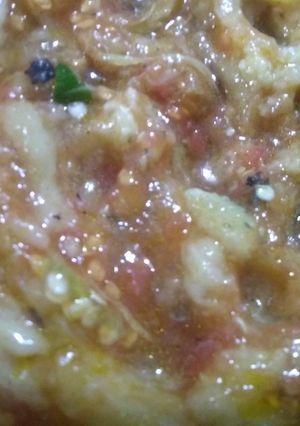 A picture of Begun pora(roasted brinjal).