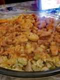 Timbal de base de revuelto de calabacín con gambas y pulpo al pilpil