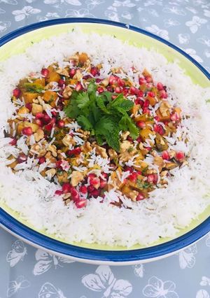 A picture of Moroccan rice salad (vegan and gluten free).