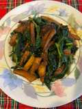 Stir-Fried Snow Pea Leaves with King Oyster Mushrooms