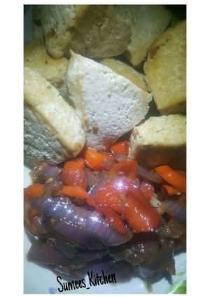 A picture of Semi fried Tofu ll +Vegetable oil sauce.