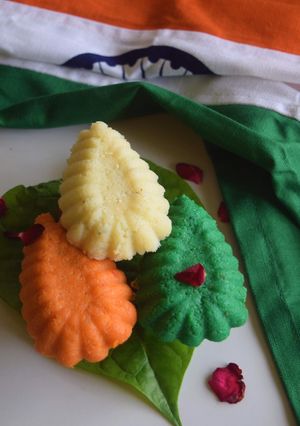 A picture of Tiranga Nariyal Burfi.