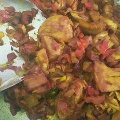 A picture of Kathal ki sabji/jackfruit curry.