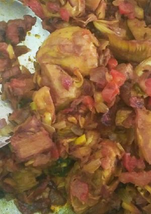 A picture of Kathal ki sabji/jackfruit curry.