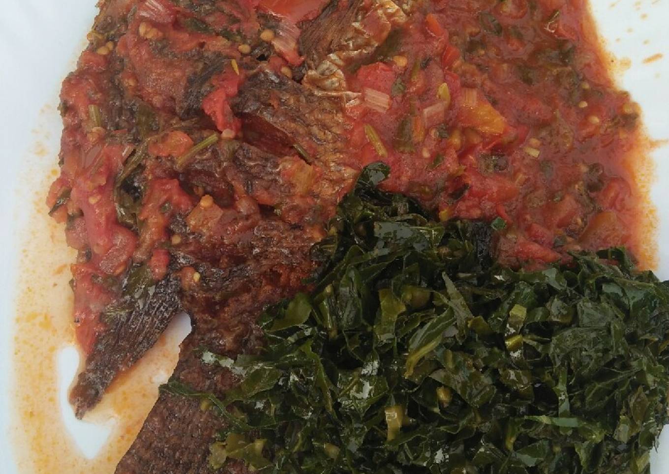 Wet fried fish with kales