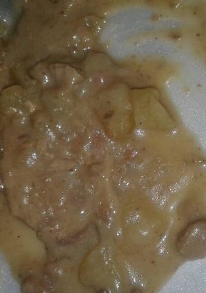 A picture of Crockpot Porkchops with Cream of Mushroom and Potatoes.