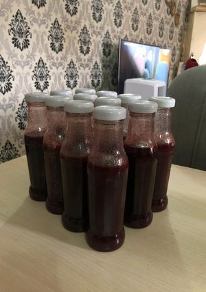 A picture of Home made strawberry syrup.
