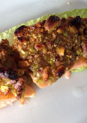 A picture of Pistachio encrusted salmon fillet.