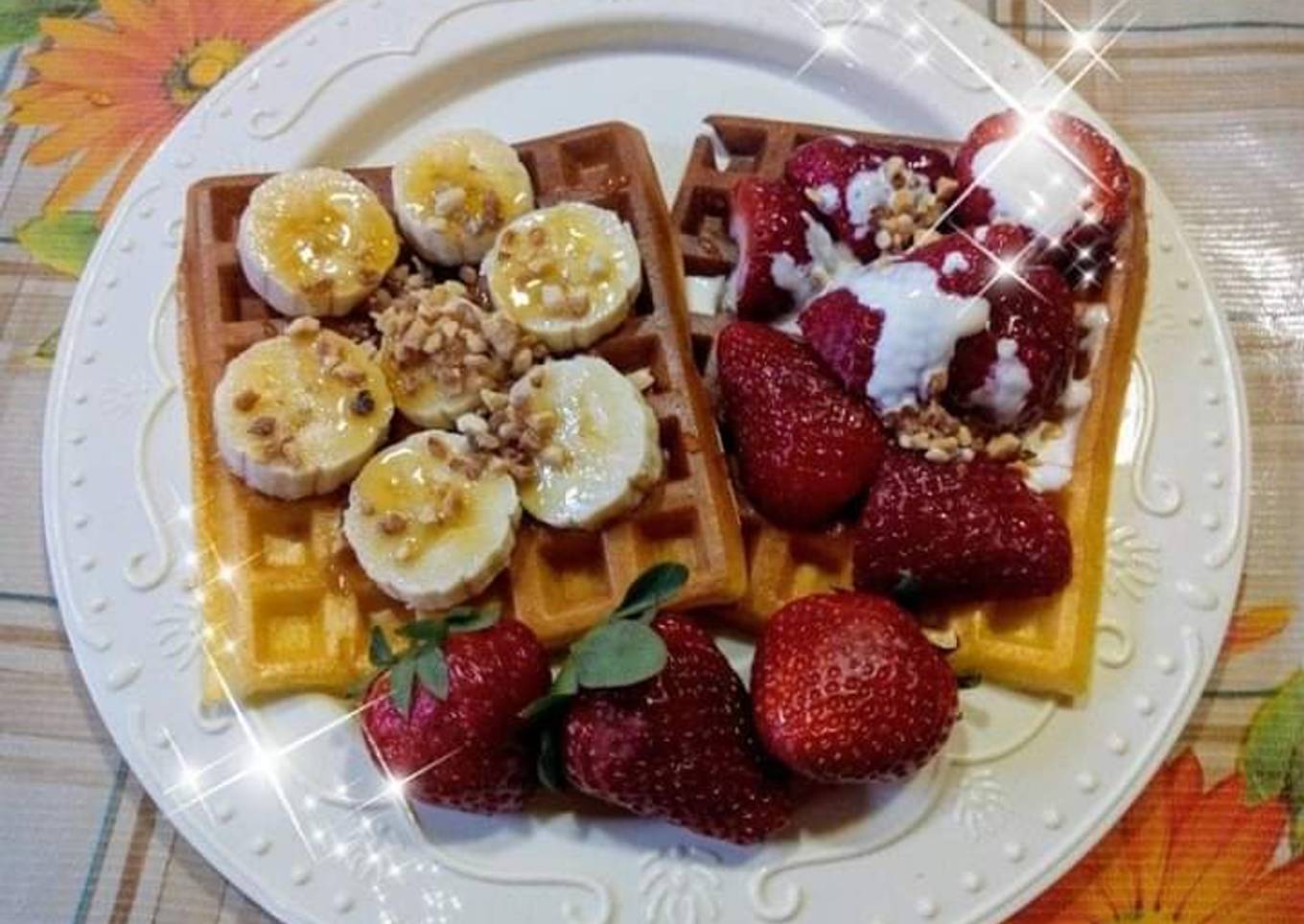 Waffles de Yogurt..🧇🥞🍓🍌🍯